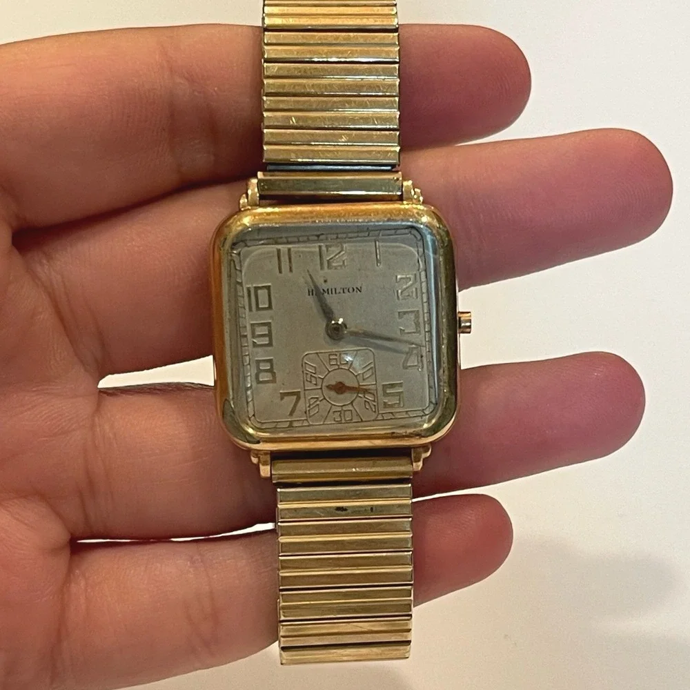 Vintage Hamilton Square Gold Tone Manual Wind Watch Speidel Expansion Band